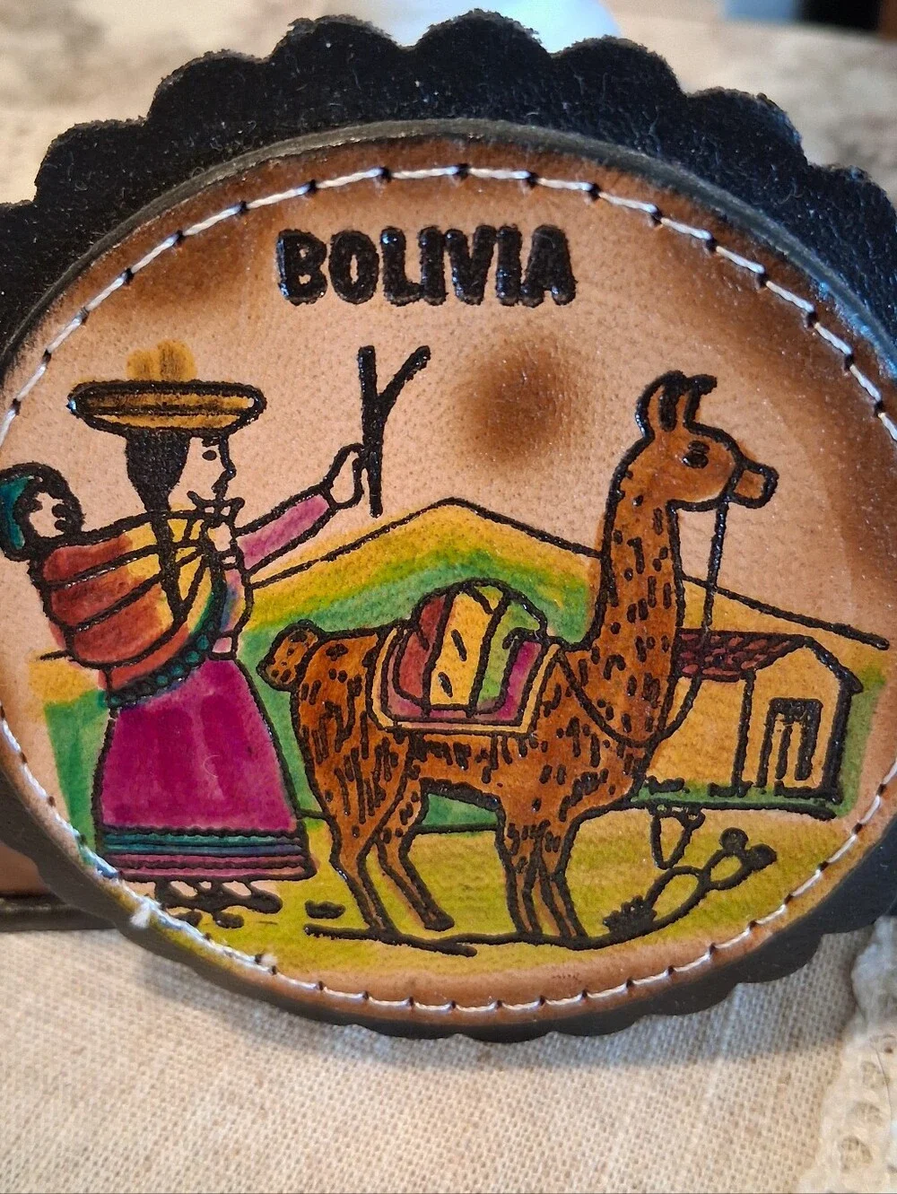 Vintage Hand Tooled Leather Coasters 6 Different BOLIVIAN Scenes